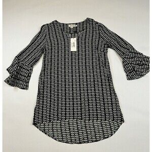 NWT Molly Bracken Tunic Bell Sleeves Blouse Shirt Womens Small Black White NEW